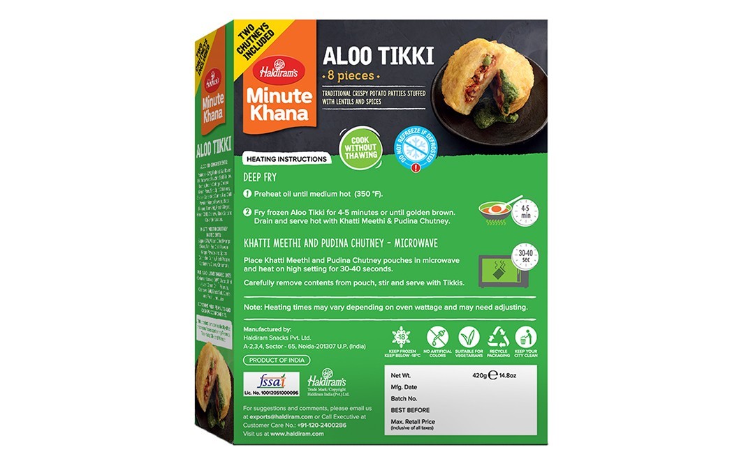 Haldiram's Minute Khana Aloo Tikki    Pack  420 grams